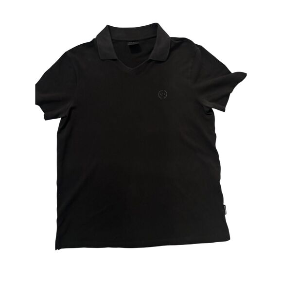 AX Armani Exchange Polo Top for Men  V Neck Short Sleeves Collared Sz L Black - Picture 1 of 9